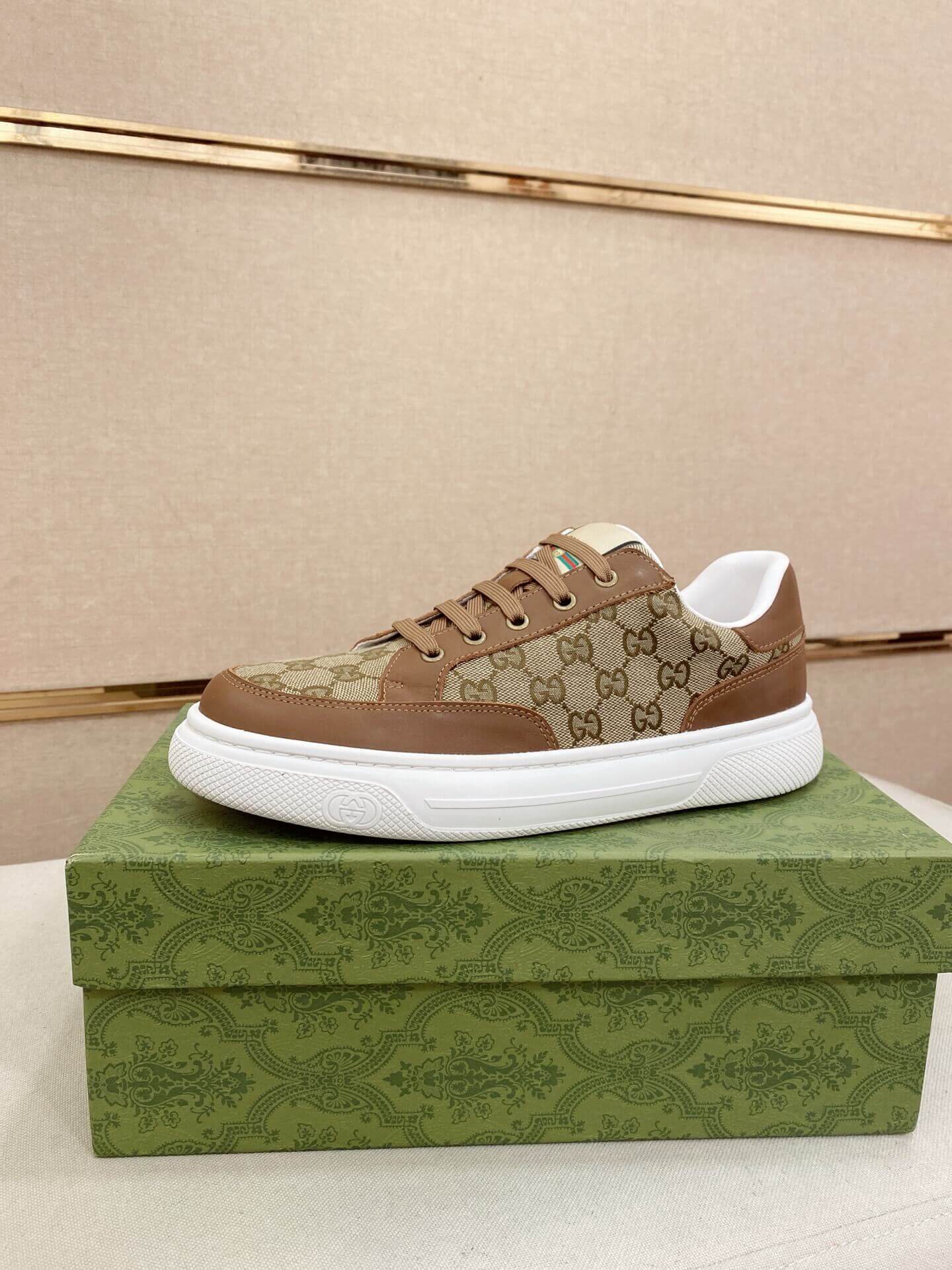 Gucci Men's GG Trainer in Beige and Ebony Original GG Canvas and Brown Leather 6 Gucci Men's GG Trainer in Beige and Ebony Original GG Canvas and Brown Leather - Image 6