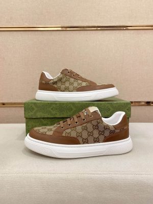 Gucci Men's GG Trainer in Beige and Ebony Original GG Canvas and Brown Leather