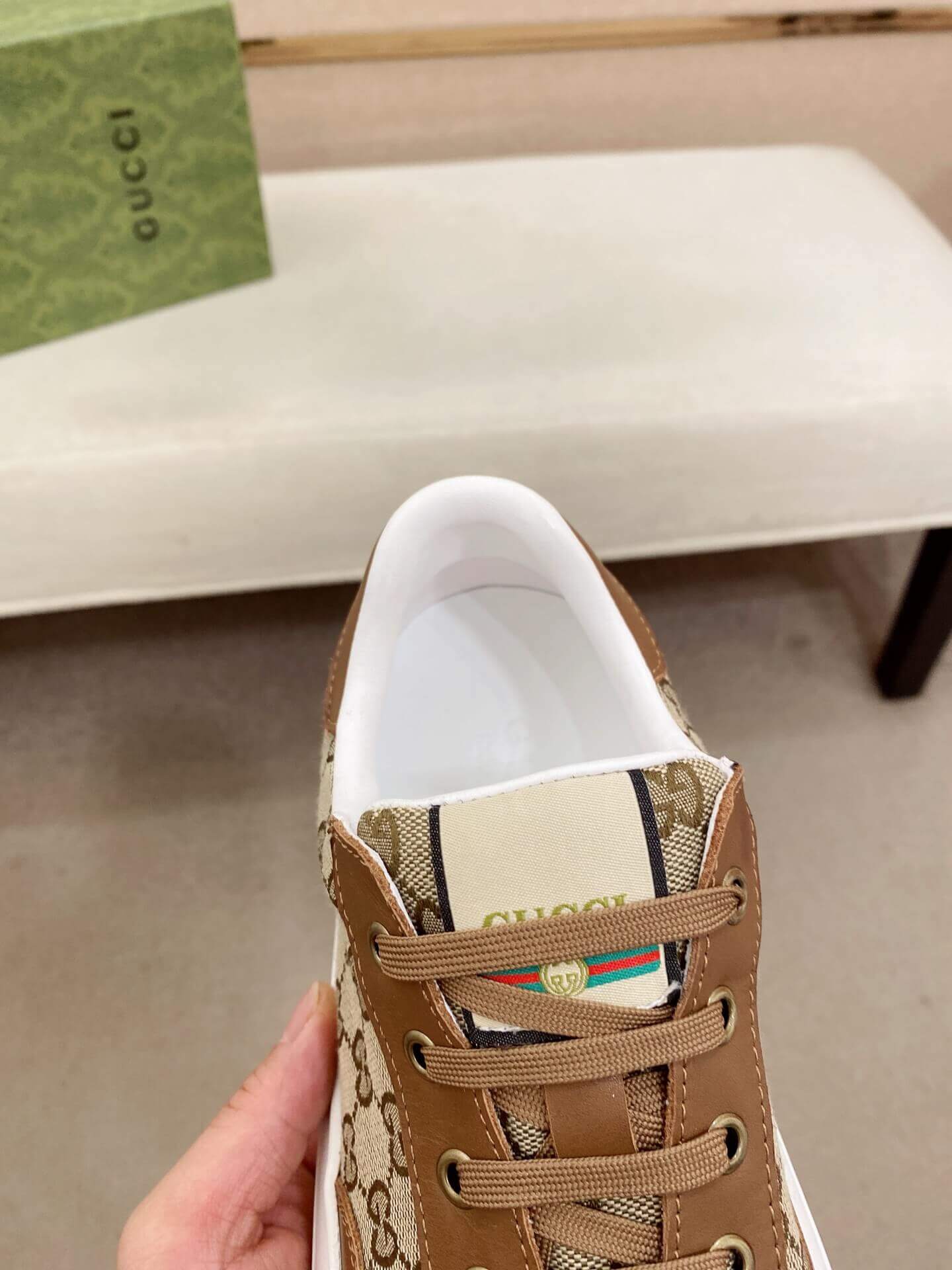 Gucci Men's GG Trainer in Beige and Ebony Original GG Canvas and Brown Leather 10 Gucci Men's GG Trainer in Beige and Ebony Original GG Canvas and Brown Leather - Image 10