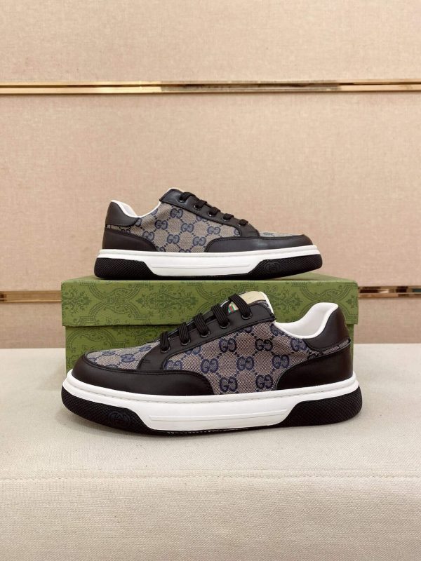 GucciRhytonSneakers_9_3755f9e8-a6f9-4671-a865-5d11083e5653 Gucci Men's GG Trainer in Beige and Blue GG Canvas and Black Leather