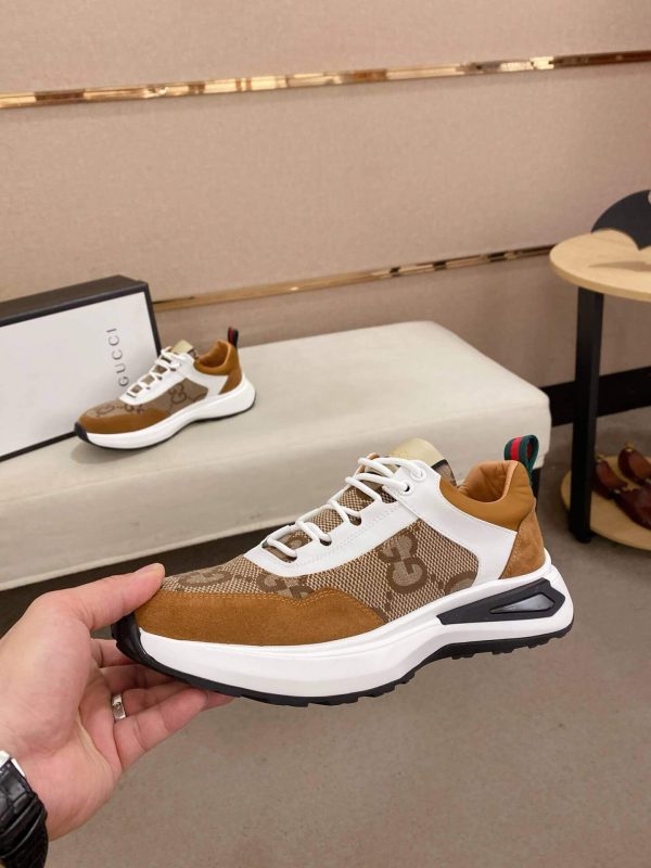 Gucci Run Trainer in Beige Jumbo GG Canvas and Brown Suede