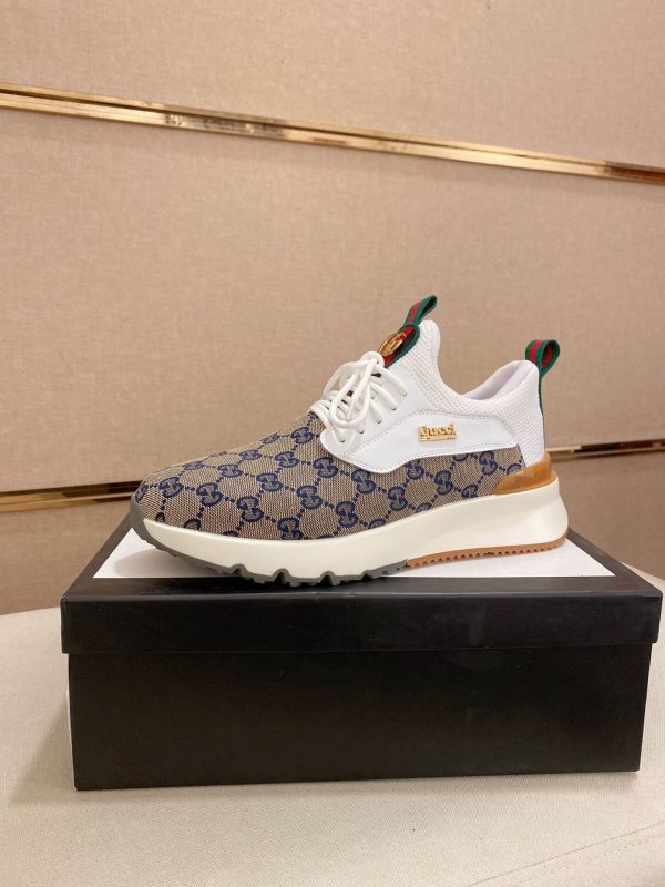 Gucci Blue and Brown GG Supreme Canvas Sneakers with Double G