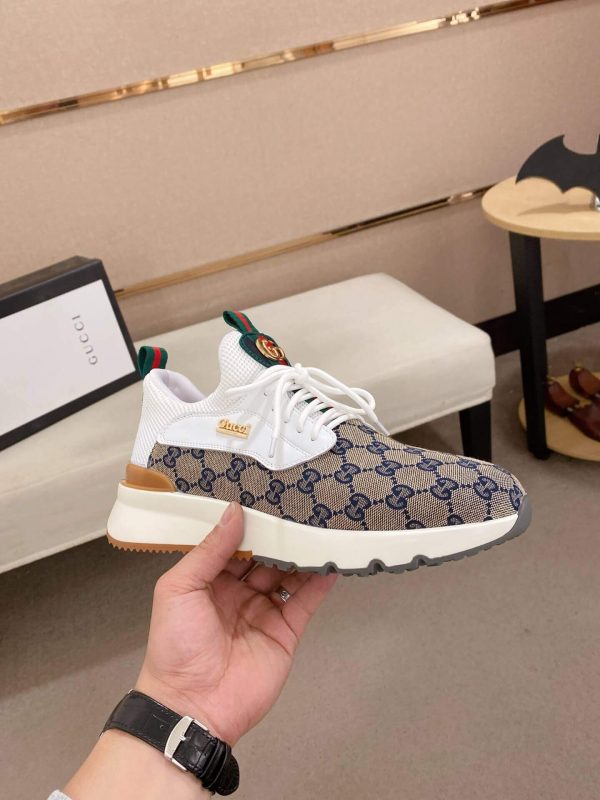 Gucci Blue and Brown GG Supreme Canvas Sneakers with Double G