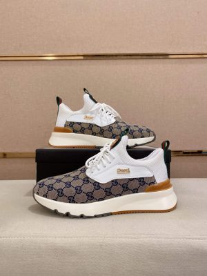Gucci Blue and Brown GG Supreme Canvas Sneakers with Double G