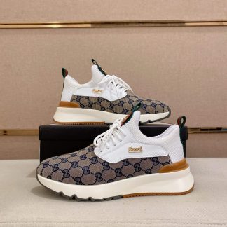 Gucci Blue and Brown GG Supreme Canvas Sneakers with Double G