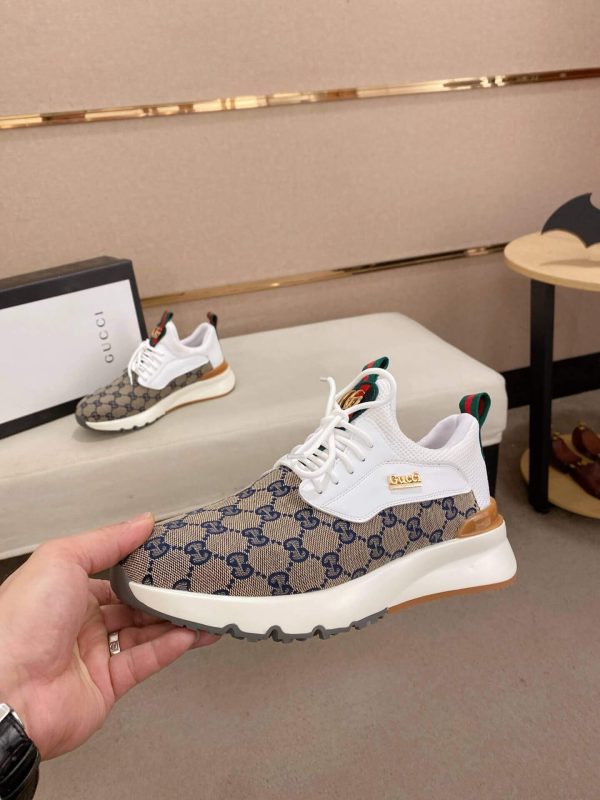 Gucci Blue and Brown GG Supreme Canvas Sneakers with Double G