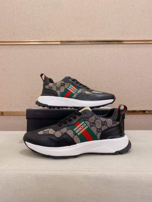 Gucci Trainer in Blue and Beige Supreme Canvas and Black Leather