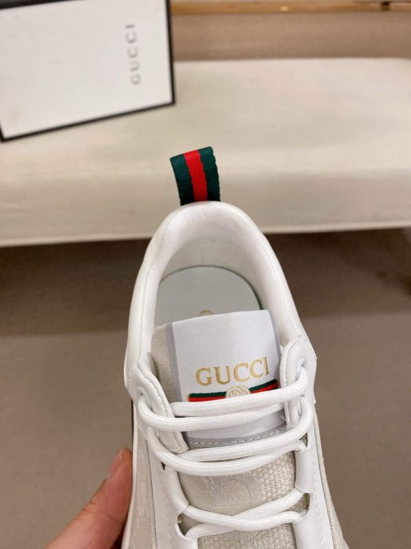 Gucci Run Sneaker in White Suede and White Jumbo GG Canvas