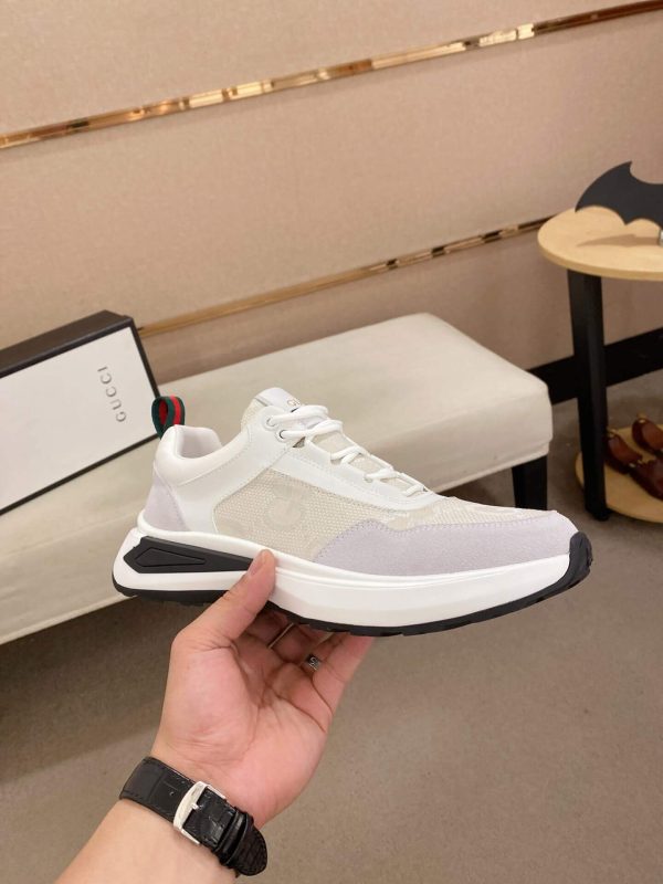 Gucci Run Sneaker in White Suede and White Jumbo GG Canvas
