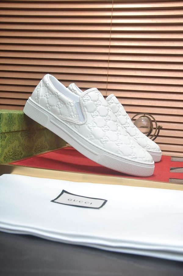 Gucci Men's GG Leather Slip-On Sneaker in White