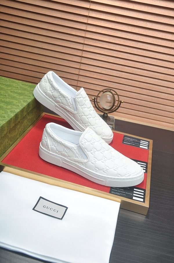 Gucci Men's GG Leather Slip-On Sneaker in White