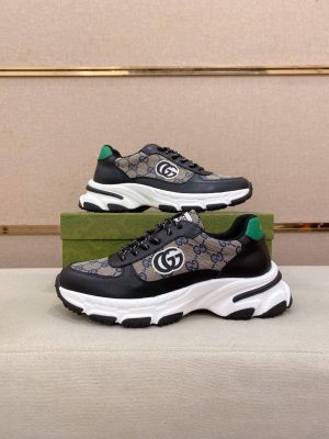 Gucci Interlocking G Black Beige Monogram Rhyton Sneakers