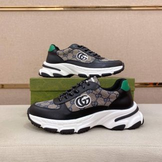 Gucci Interlocking G Black Beige Monogram Rhyton Sneakers