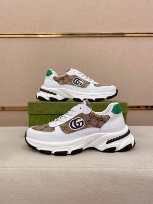 Gucci Interlocking G White Brown Monogram Rhyton Sneakers