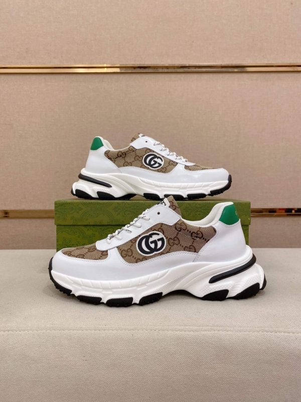 Gucci Interlocking G White Brown Monogram Rhyton Sneakers