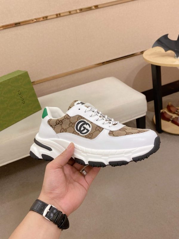Gucci Interlocking G White Brown Monogram Rhyton Sneakers