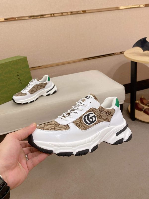 Gucci Interlocking G White Brown Monogram Rhyton Sneakers