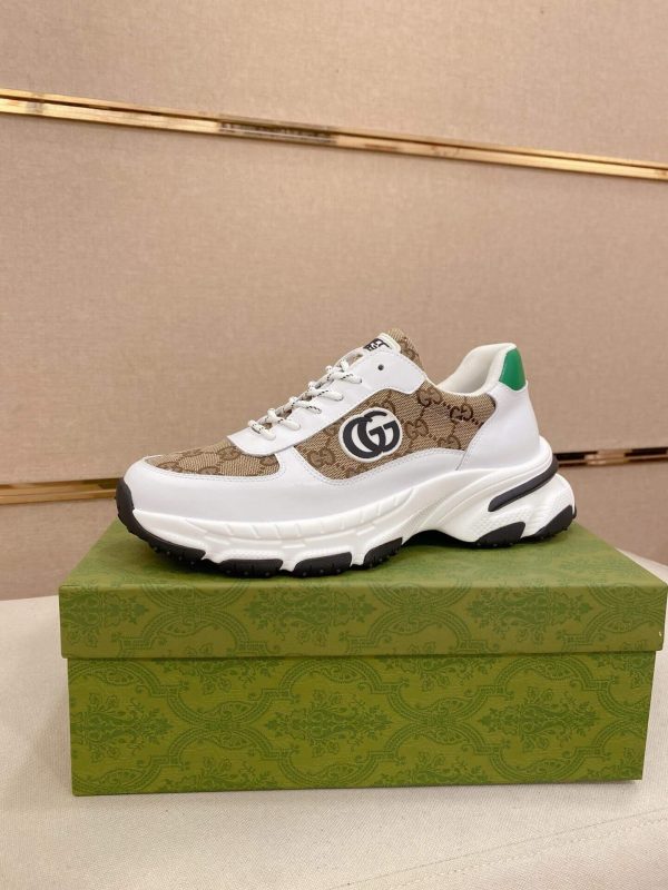Gucci Interlocking G White Brown Monogram Rhyton Sneakers
