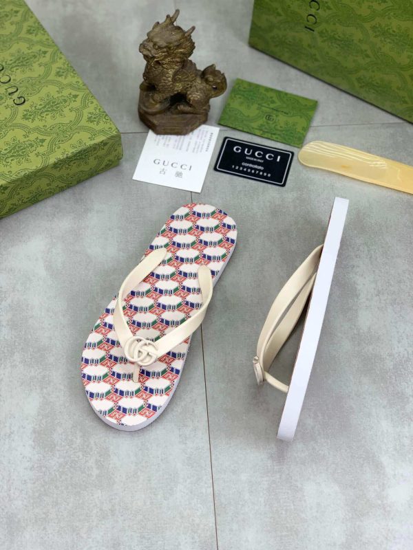 Gucci GG Jacquard White Thong Sandals with Double G
