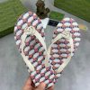 Gucci GG Jacquard White Thong Sandals with Double G