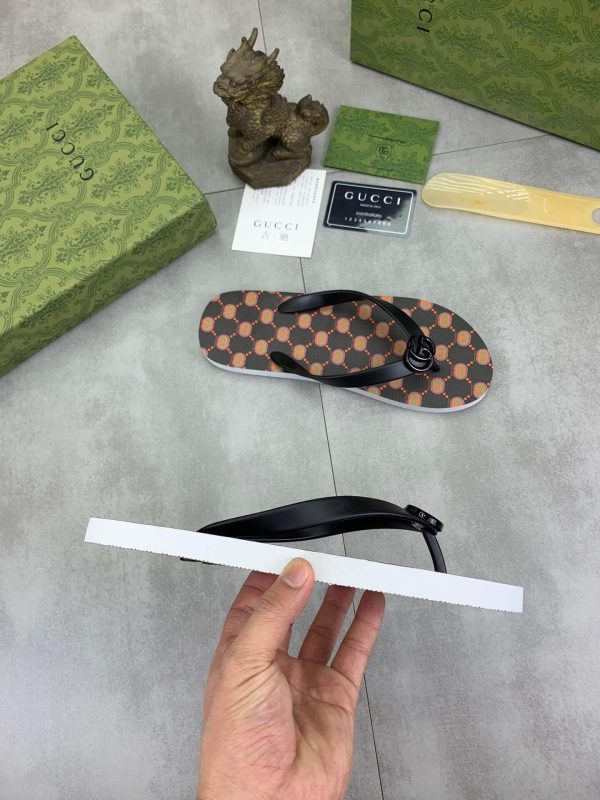 Gucci Interlocking G Jacquard Black Thong Sandals with Double G
