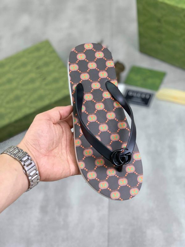 Gucci Interlocking G Jacquard Black Thong Sandals with Double G