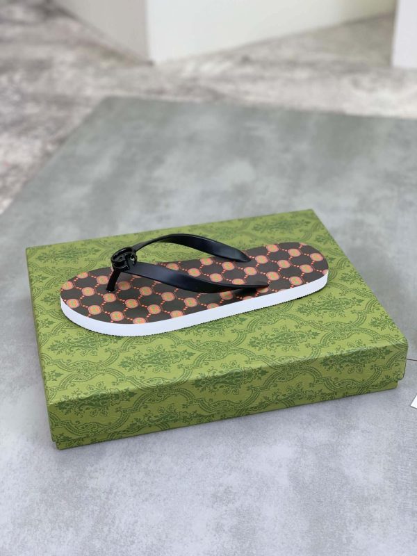 Gucci Interlocking G Jacquard Black Thong Sandals with Double G