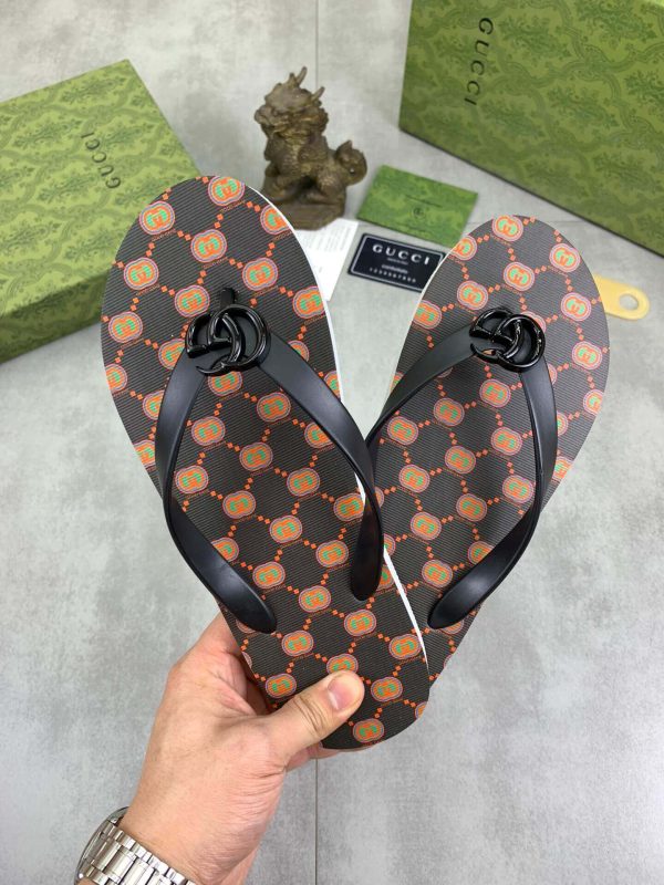 Gucci Interlocking G Jacquard Black Thong Sandals with Double G