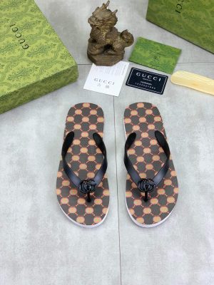 Gucci Interlocking G Jacquard Black Thong Sandals with Double G