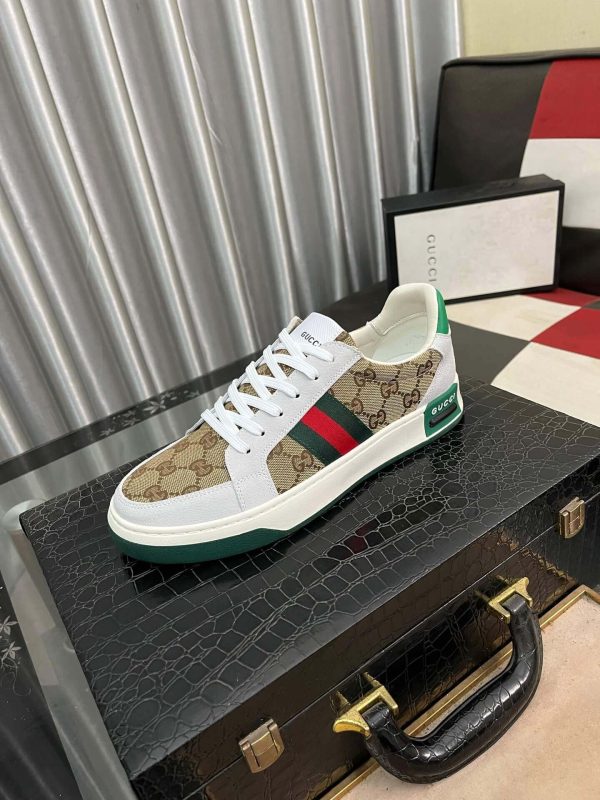 Gucci Ace Original Beige and Ebony GG Supreme Canvas Sneaker with Web