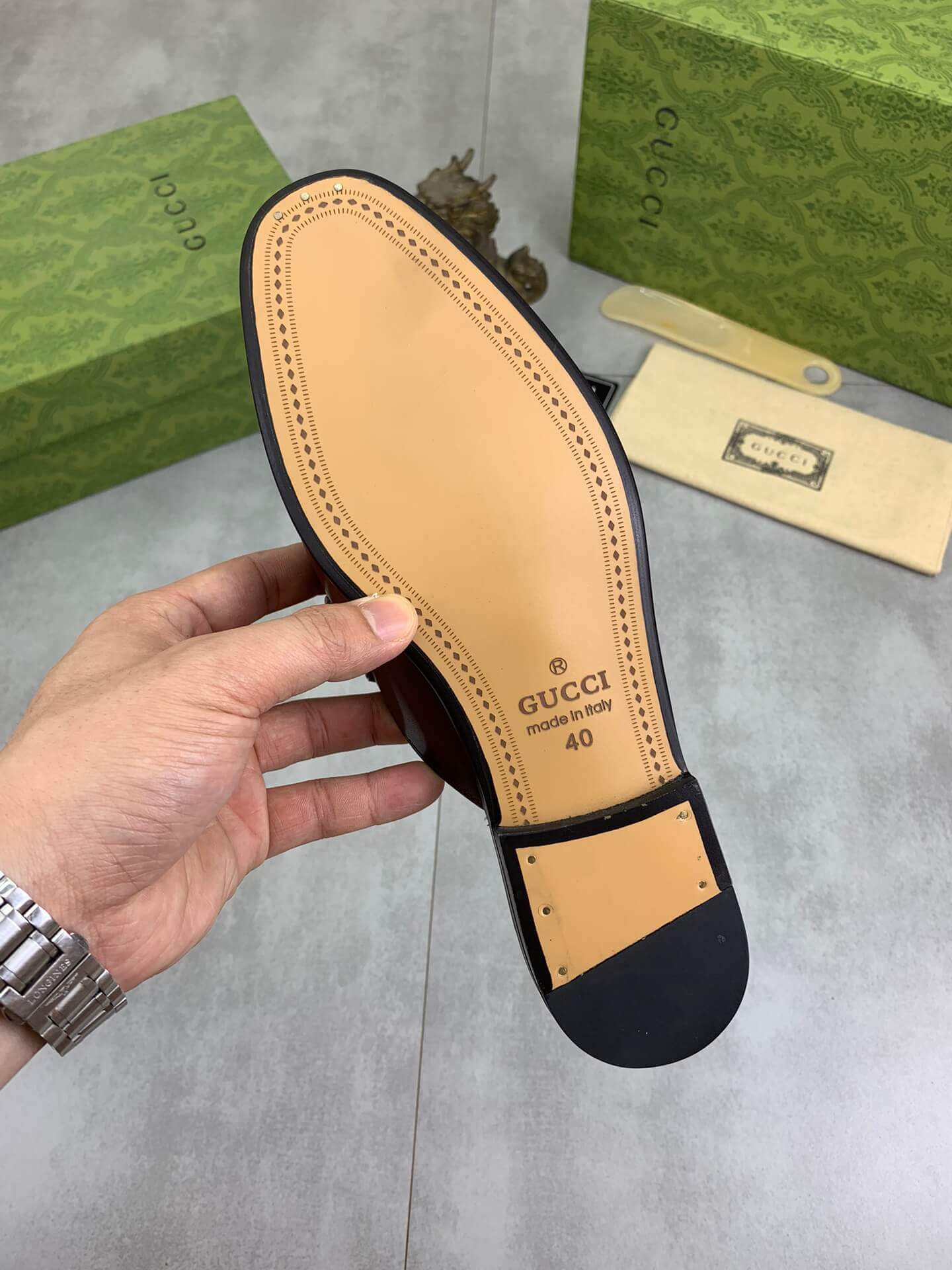 Gucci Brown Leather Slipper with Web Stripe and Double G 8 Gucci Brown Leather Slipper with Web Stripe and Double G - Image 8