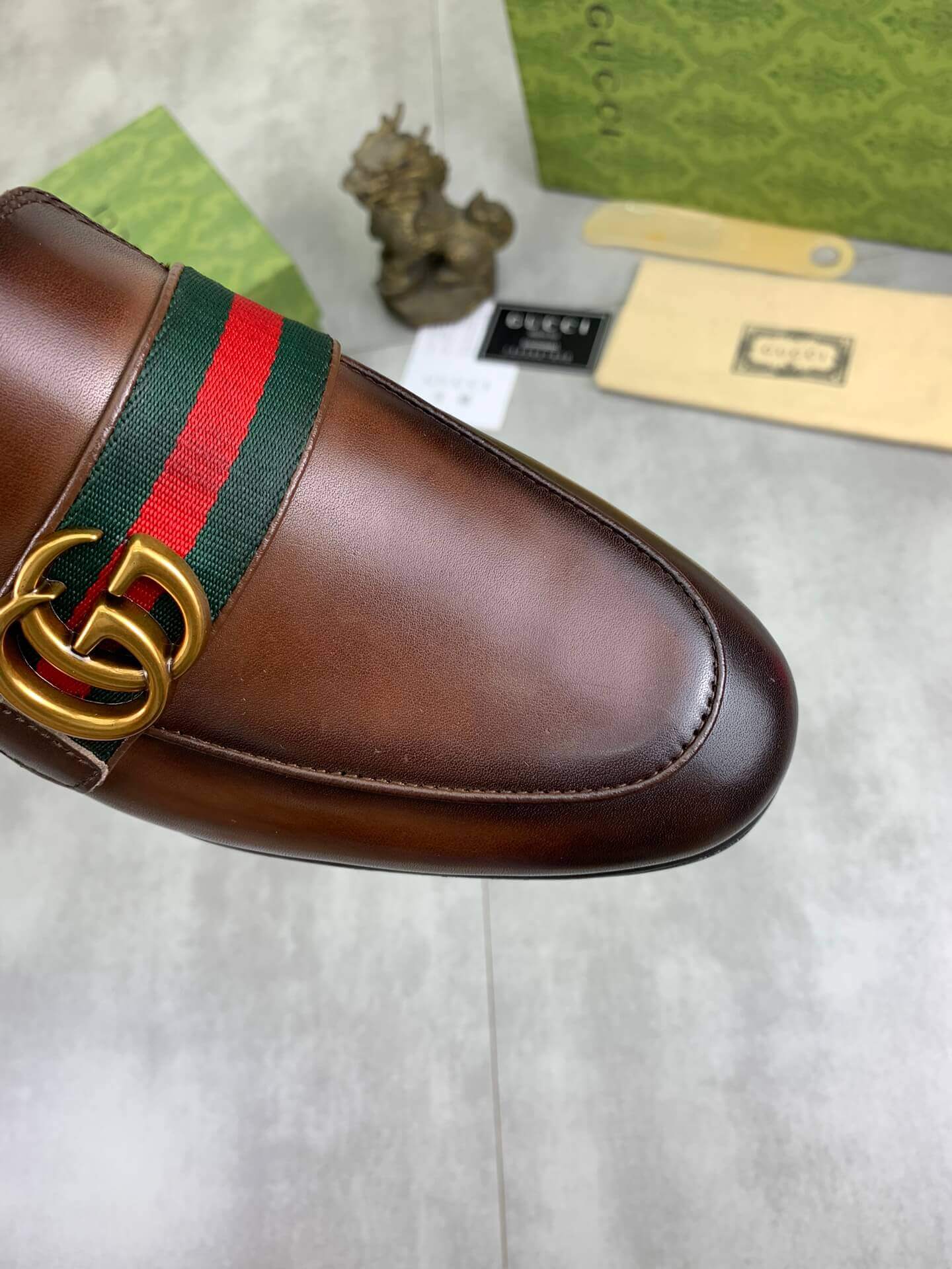 Gucci Brown Leather Slipper with Web Stripe and Double G 3 Gucci Brown Leather Slipper with Web Stripe and Double G - Image 3