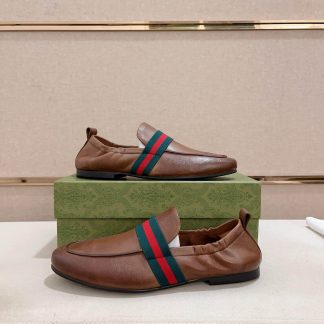 Gucci Men's Brown Leather Loafer with Web