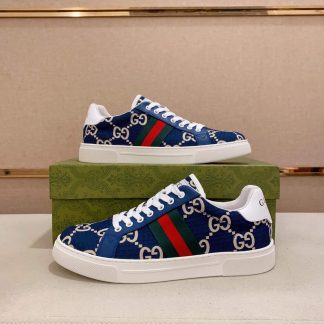 Gucci Ace Trainer in Blue and Beige Jumbo GG Supreme With Web