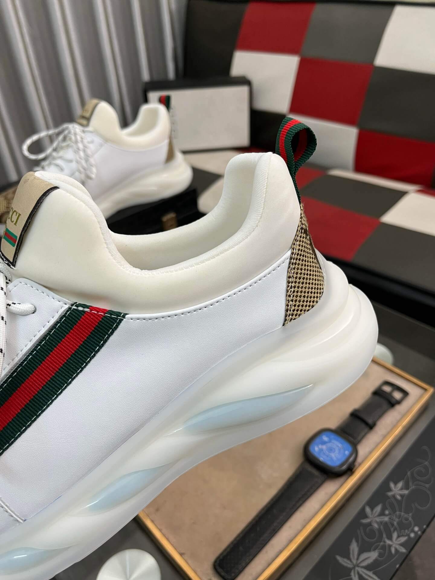 Gucci Trainer in Brown Jumbo GG Canvas and White Leather with Web Stripe 6 Gucci Trainer in Brown Jumbo GG Canvas and White Leather with Web Stripe - Image 6