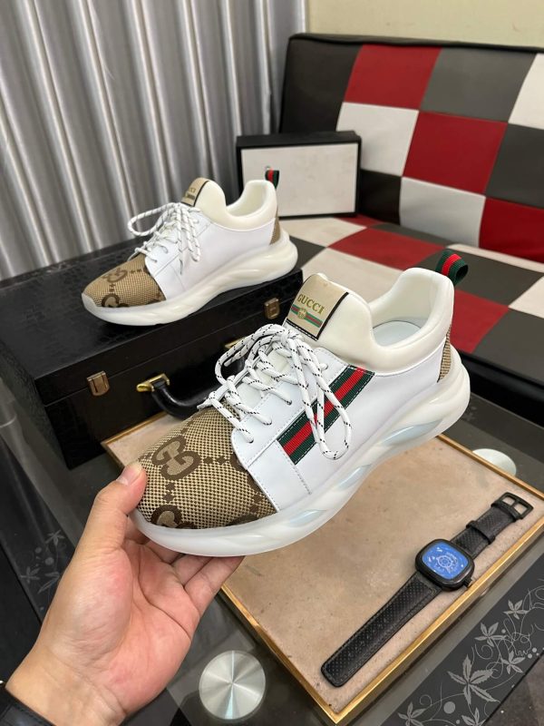 Gucci Trainer in Brown Jumbo GG Canvas and White Leather with Web Stripe