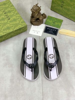 Gucci Black and White Thong Sandals with Double G