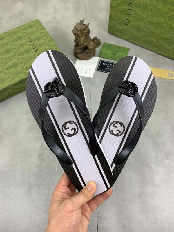 Gucci Black and White Thong Sandals with Double G