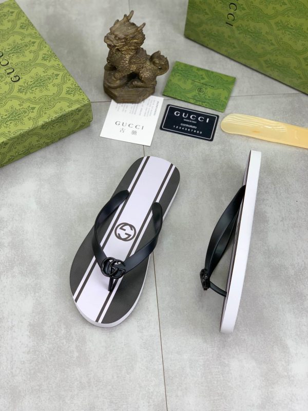 Gucci Black and White Thong Sandals with Double G
