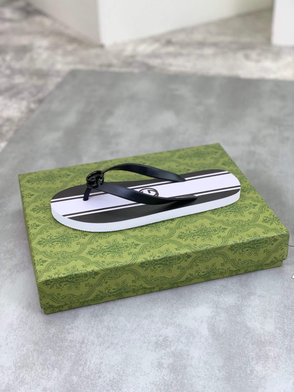 Gucci Black and White Thong Sandals with Double G