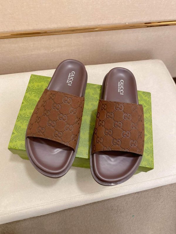 Gucci Brown GG Suede Slide Sandal