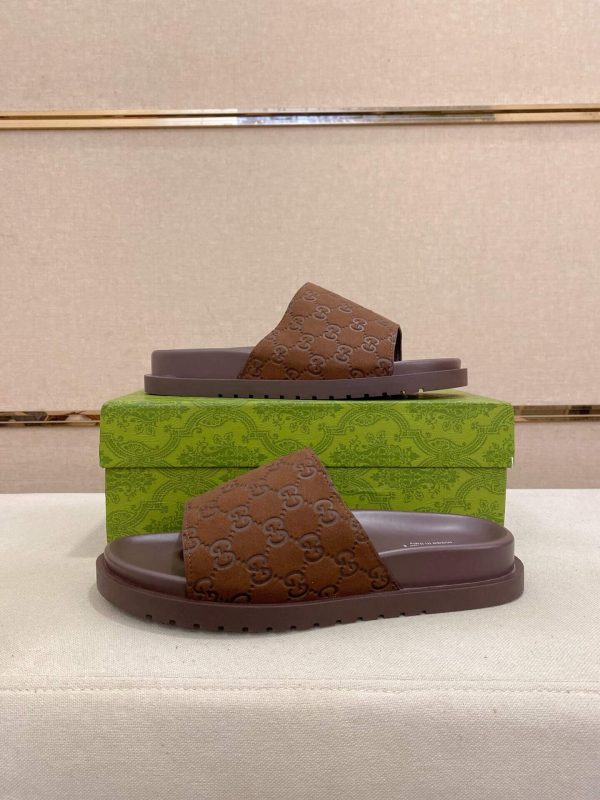 Gucci Brown GG Suede Slide Sandal