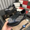 Gucci Runner Sneaker in Black Leather and Beige GG Supreme Canvas