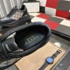 Gucci Runner Sneaker in Black Leather and Beige GG Supreme Canvas