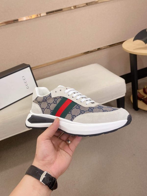 Gucci Ace Beige and Blue GG Supreme Canvas Trainer with Web