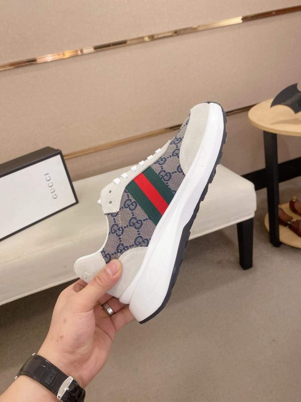 Gucci Ace Beige and Blue GG Supreme Canvas Trainer with Web