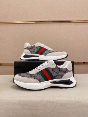 Gucci Ace Beige and Blue GG Supreme Canvas Trainer with Web