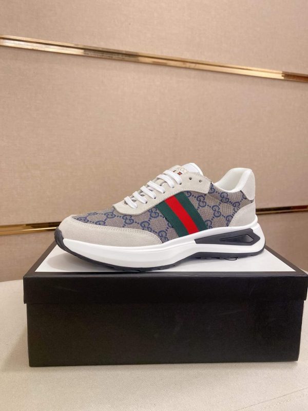 Gucci Ace Beige and Blue GG Supreme Canvas Trainer with Web