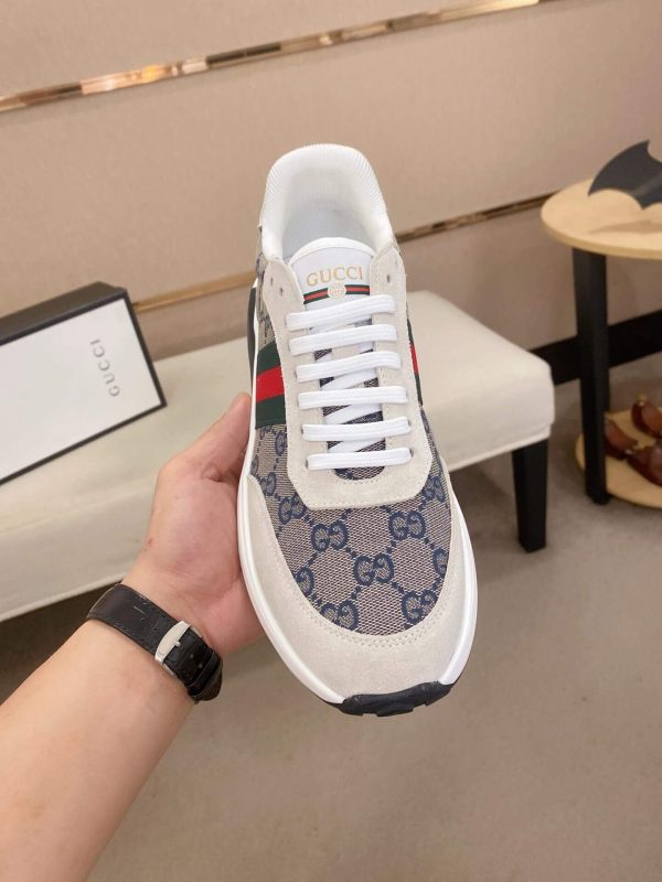 Gucci Ace Beige and Blue GG Supreme Canvas Trainer with Web