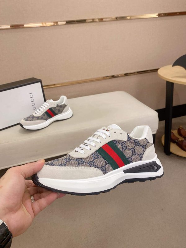 Gucci Ace Beige and Blue GG Supreme Canvas Trainer with Web